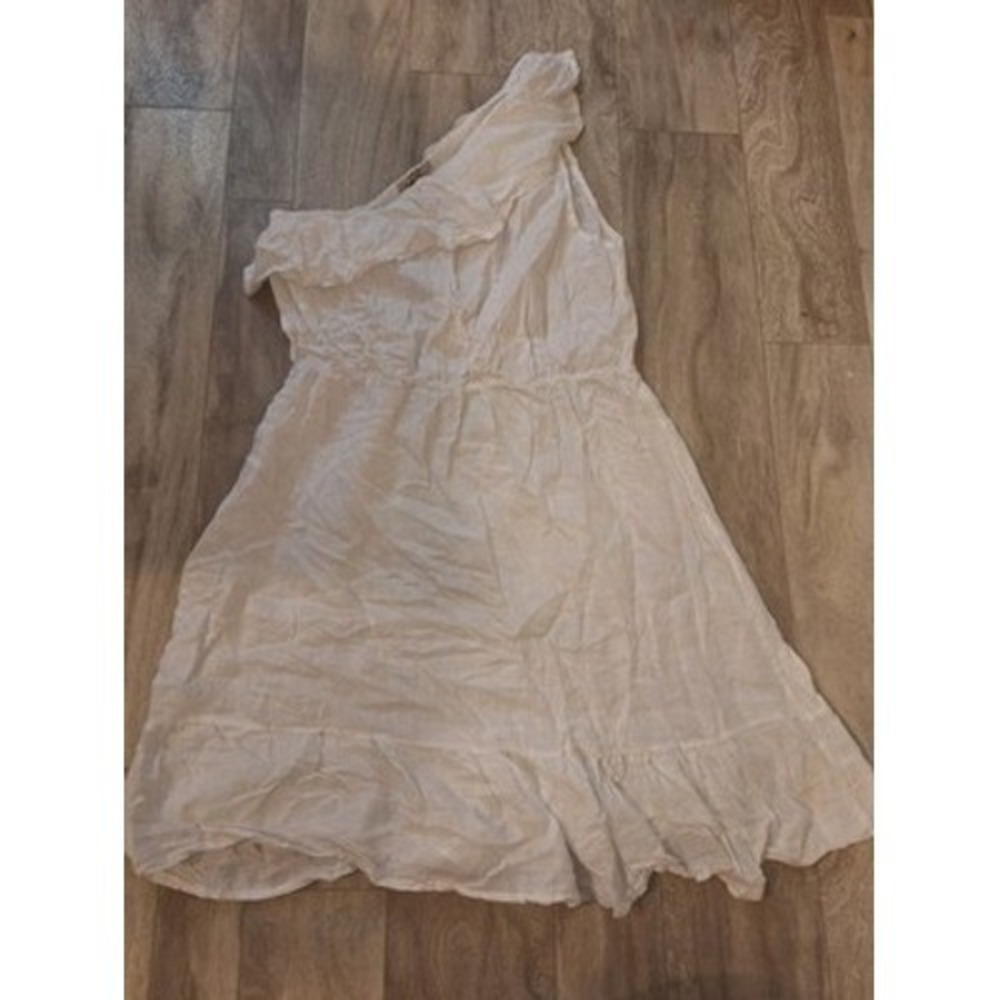 Valentina Naldi White 100% Linen One Shoulder Ruffle Dress Made in Italy Large